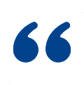 Quotation symbol in blue and white.