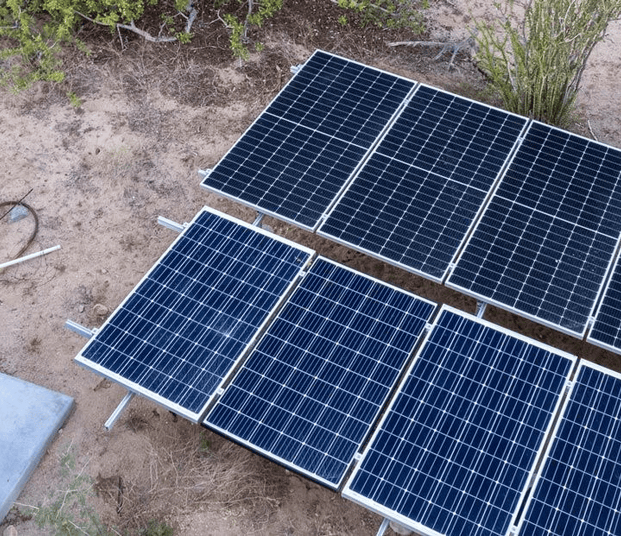 Solar energy setup in arid landscape